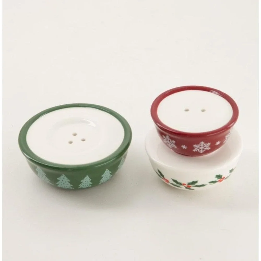 Cracker Barrel Christmas Mixing Bowls Salt and Pepper Ceramic Set NEW 2026
